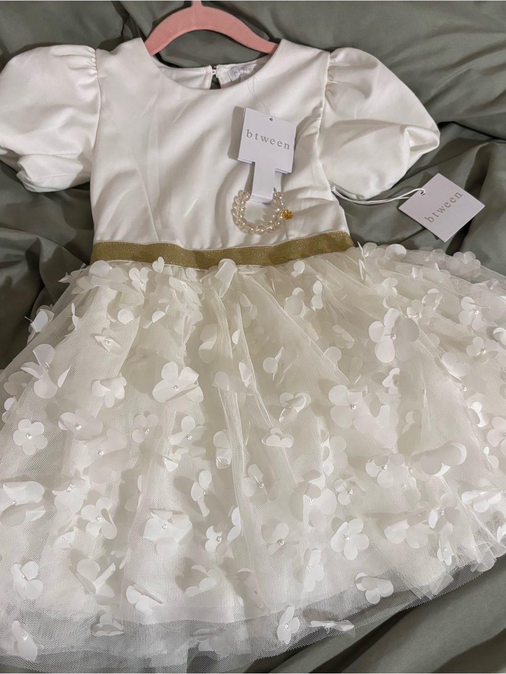 btween White Formal Dress with Gold Waistband